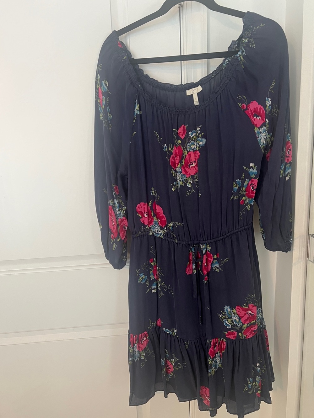 Joie Navy silk Mini Dress with hot Pink Floral Print